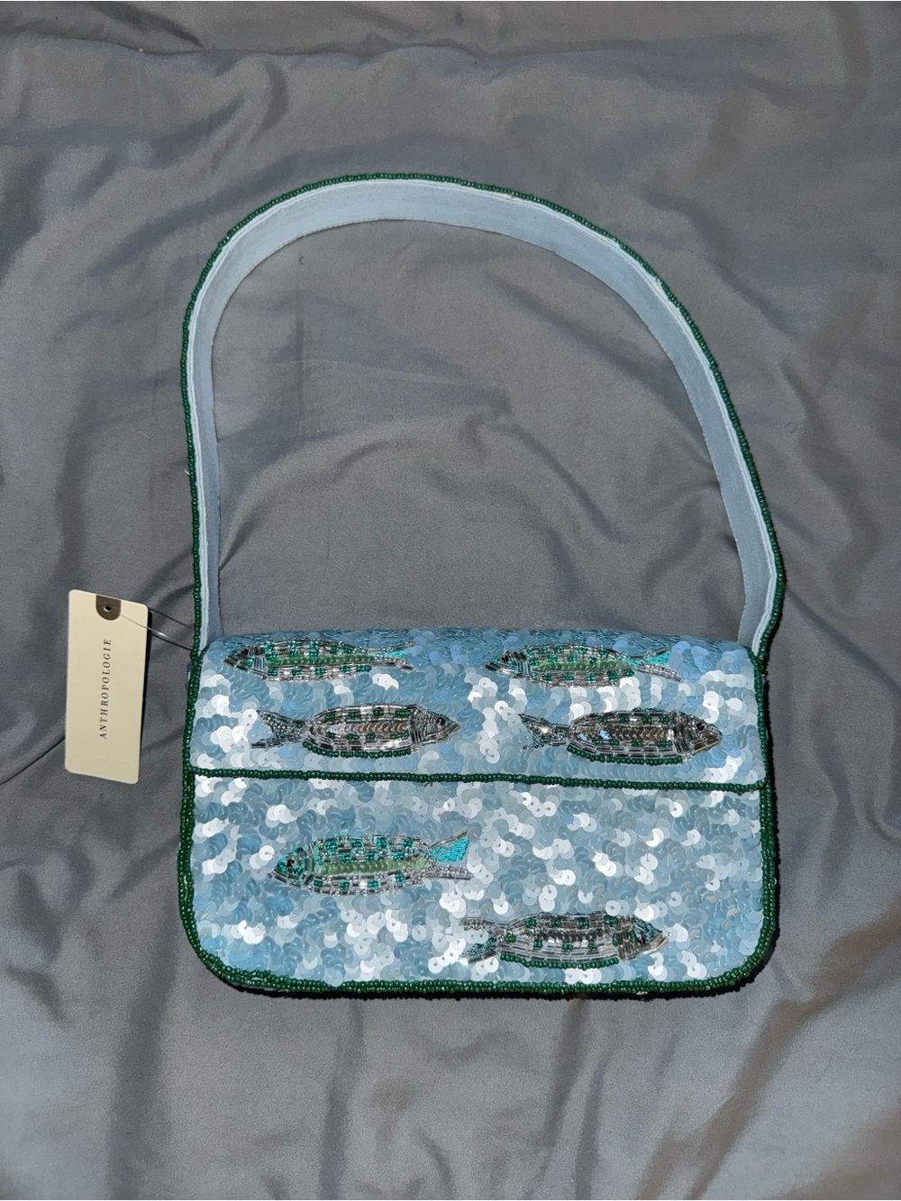 Blue Sequin and Beaded Fish Shoulder Bag New with Tags